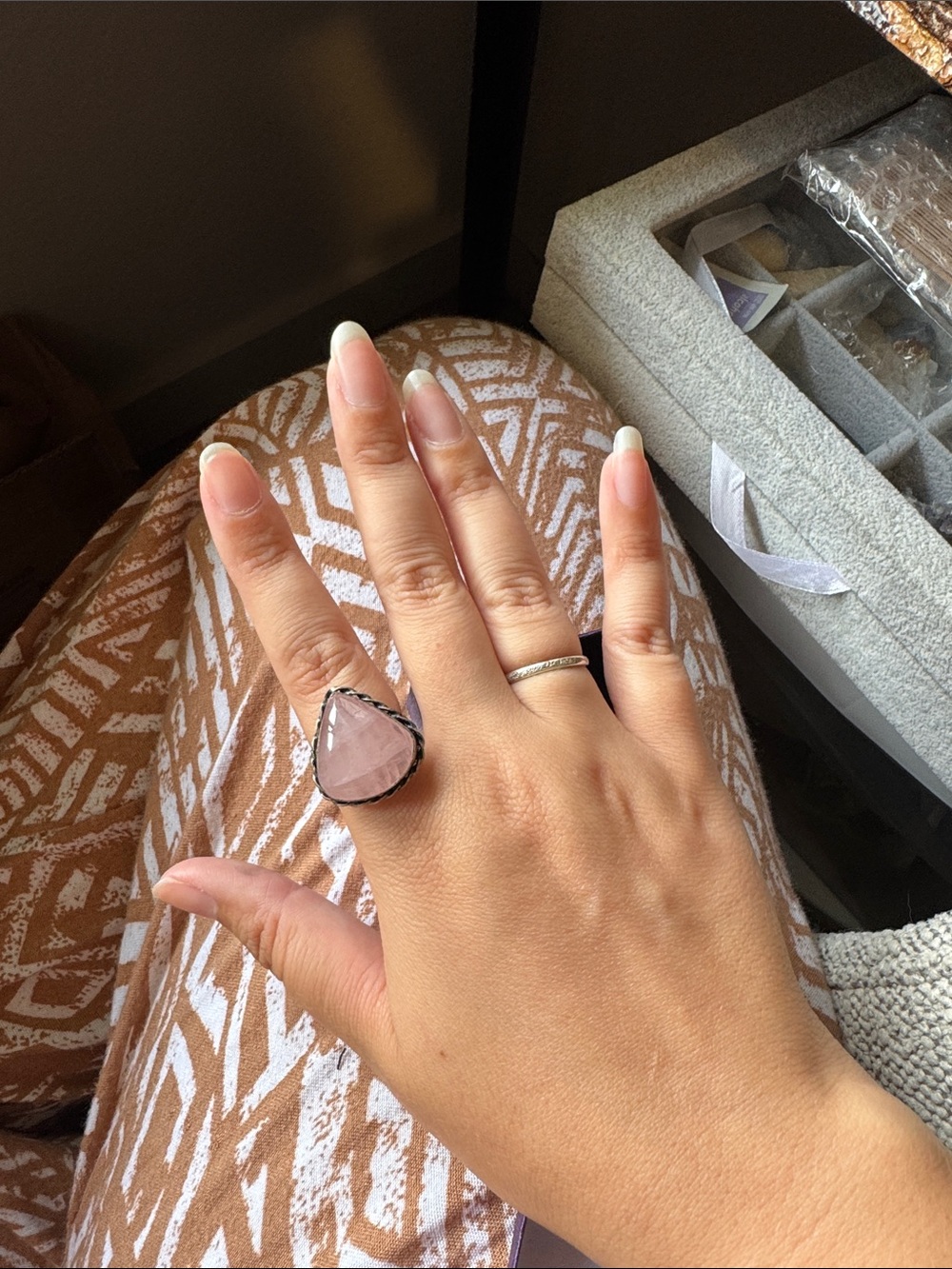 Genuine rose quartz handmade ring